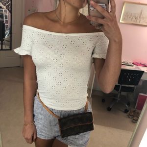 White off the shoulder eyelet top